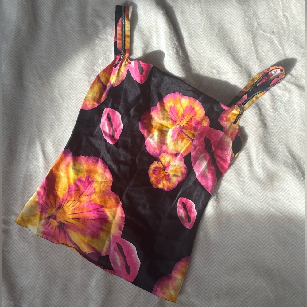 Christian Dior Lip Silk Cowl Neck Tank Top
